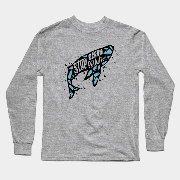 Whale Stop Ocean Pollution Long Sleeve T-Shirt by Mako Design 